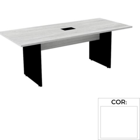 Mesa de Reunião com Caixa de Tomada Retangular 260 x 120 cm Pé Painel P25 MDP Cor Branco Base