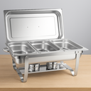 Ver imagem 1 de Rechaud Rm Retangular em Aço Inox Banho com 3 Cubas e Fogareiro 11 L Buffet