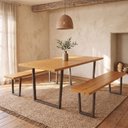 Ver imagem 1 de Conjunto Mesa de Jantar 200cm Retangular 2 Bancos em Ferro e Madeira Maciça Savannah Espresso Móveis Marrom/Nogueira/Preto