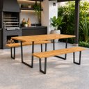 Ver imagem 5 de Conjunto Mesa de Jantar 200cm Retangular 2 Bancos em Ferro e Madeira Maciça Savannah Espresso Móveis Marrom/Nogueira/Preto