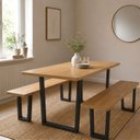 Ver imagem 1 de Conjunto Mesa de Jantar 200cm Retangular 2 Bancos em Ferro e Madeira Maciça Savannah Espresso Móveis Marrom/Nogueira/Preto