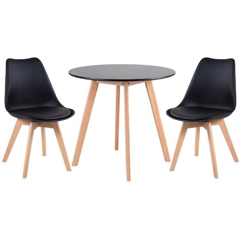KIT - Mesa redonda 80 cm preto + 2 cadeiras Leda Preto