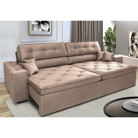Sofá Retrátil e Reclinável 2.32M com Molas Cama Inbox Estilo Suede Velusoft Castor