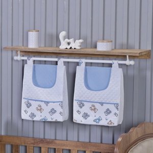 Porta Fralda Organizador Quarto de Bebê Menino Menina 2 Peças Varão:urso Azul Bebê