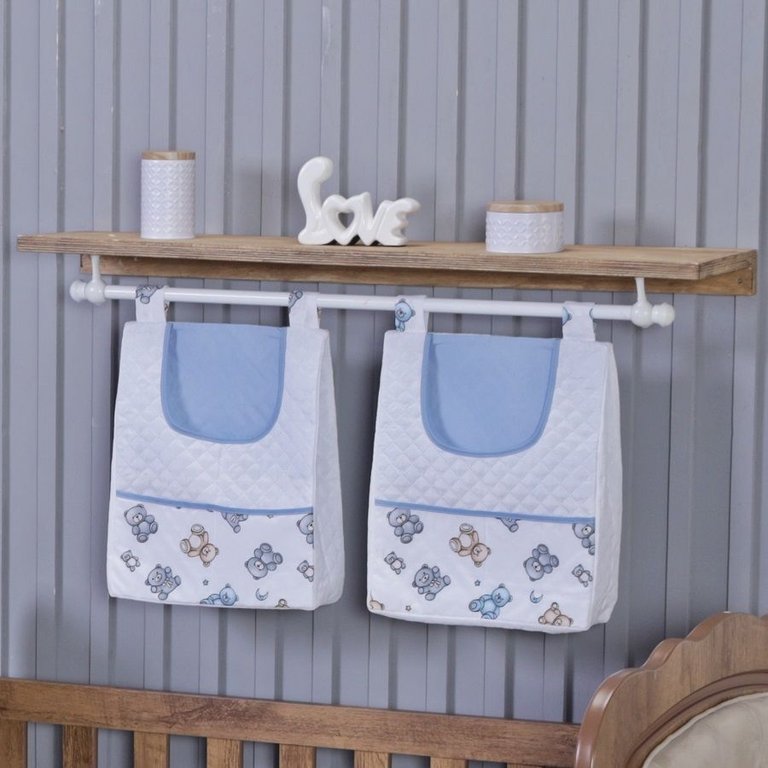 Porta Fralda Organizador Quarto de Bebê Menino Menina 2 Peças Varão:urso Azul Bebê