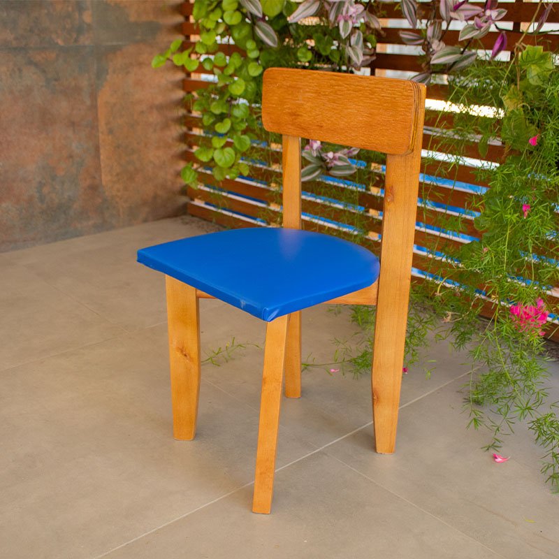 Cadeira Infantil de Madeira com Assento Estofado Azul - 3