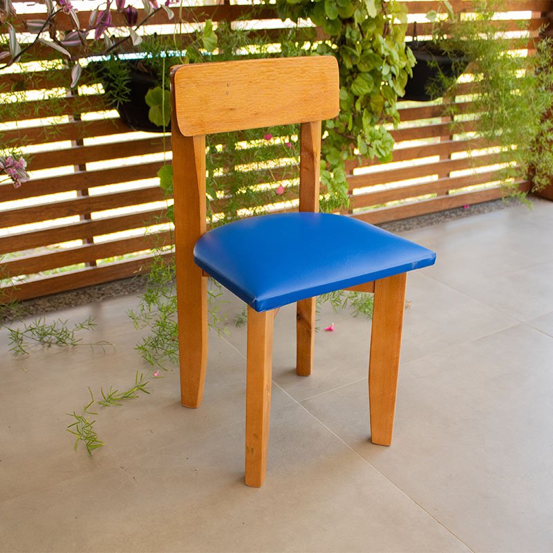 Cadeira Infantil de Madeira com Assento Estofado Azul - 2