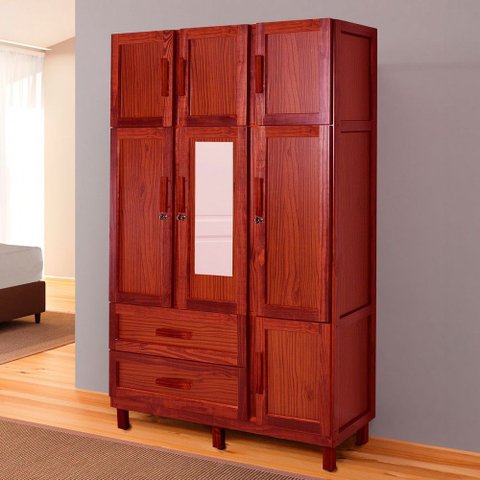 Guarda-roupa Solteiro Petersburgo Madeira Maciça 7 Portas 2 Gavetas 2 Prateleiras com Espelho Mel -