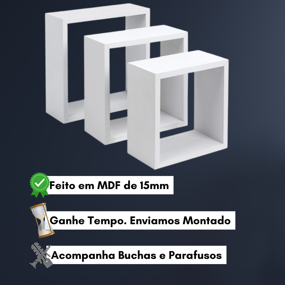 Kit com 3 Nichos Organizador de Mdf Branco - 4