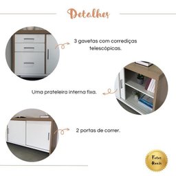 Kit 4 Peças Mesa Diretor em L Tamburato, Gaveteiro, Balcão Organizador e Armário Multiuso com Nicho - 14