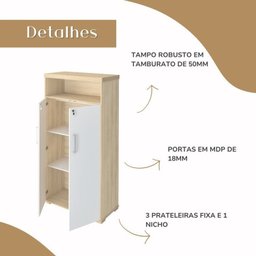 Kit 4 Peças Mesa Diretor em L Tamburato, Gaveteiro, Balcão Organizador e Armário Multiuso com Nicho - 15