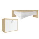 Ver imagem 2 de Conjunto 2 Peças com Mesa Diretor para Escritório e Balcão Multiuso 2 Portas Carvalho Branco Bege Artany