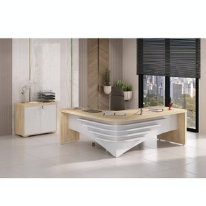 Kit 2 Peças com Mesa Diretor para Escritório e Balcão Multiuso 2 Portas