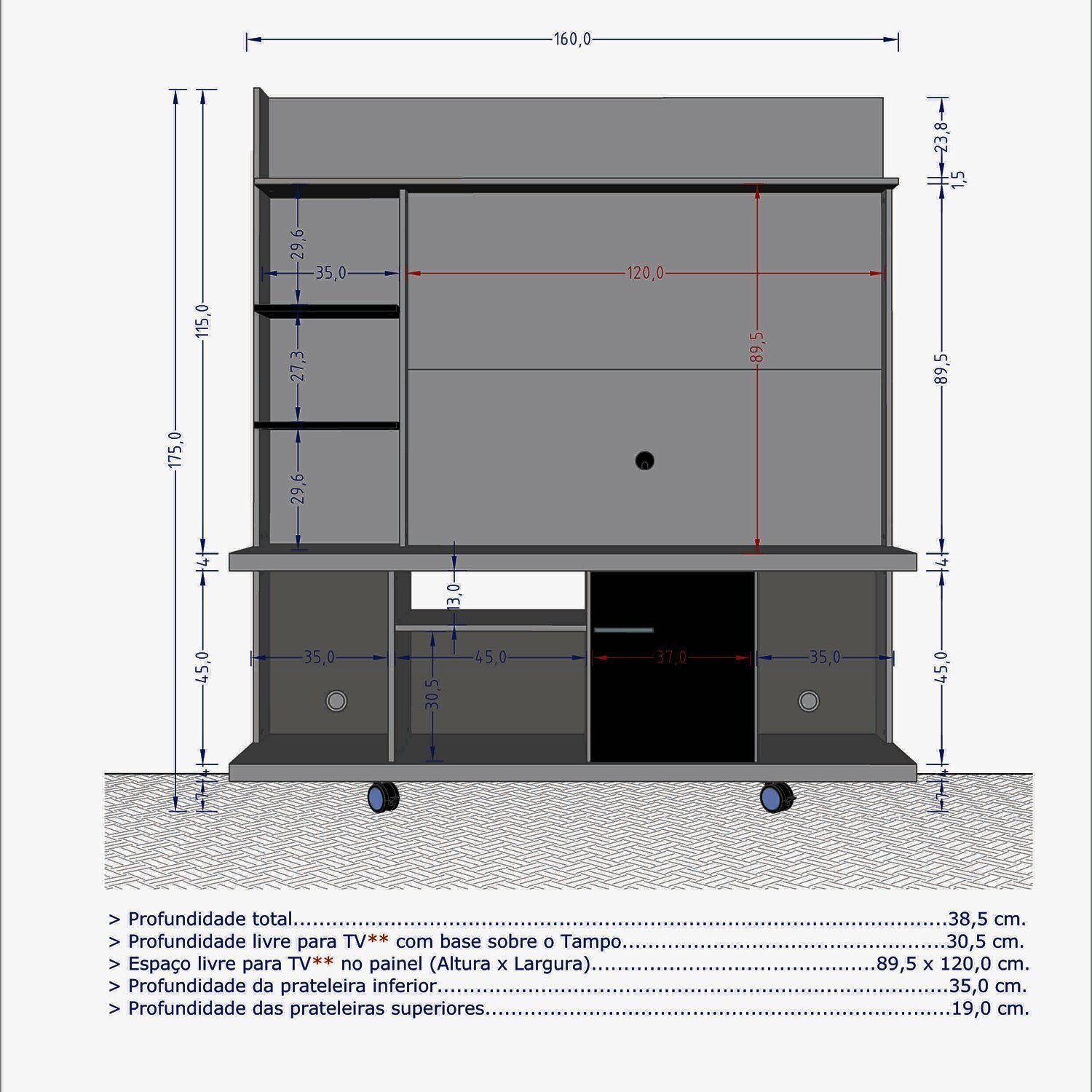 Estante Home para Tv até 47 Polegadas 1 Porta Basculante Taurus - 4