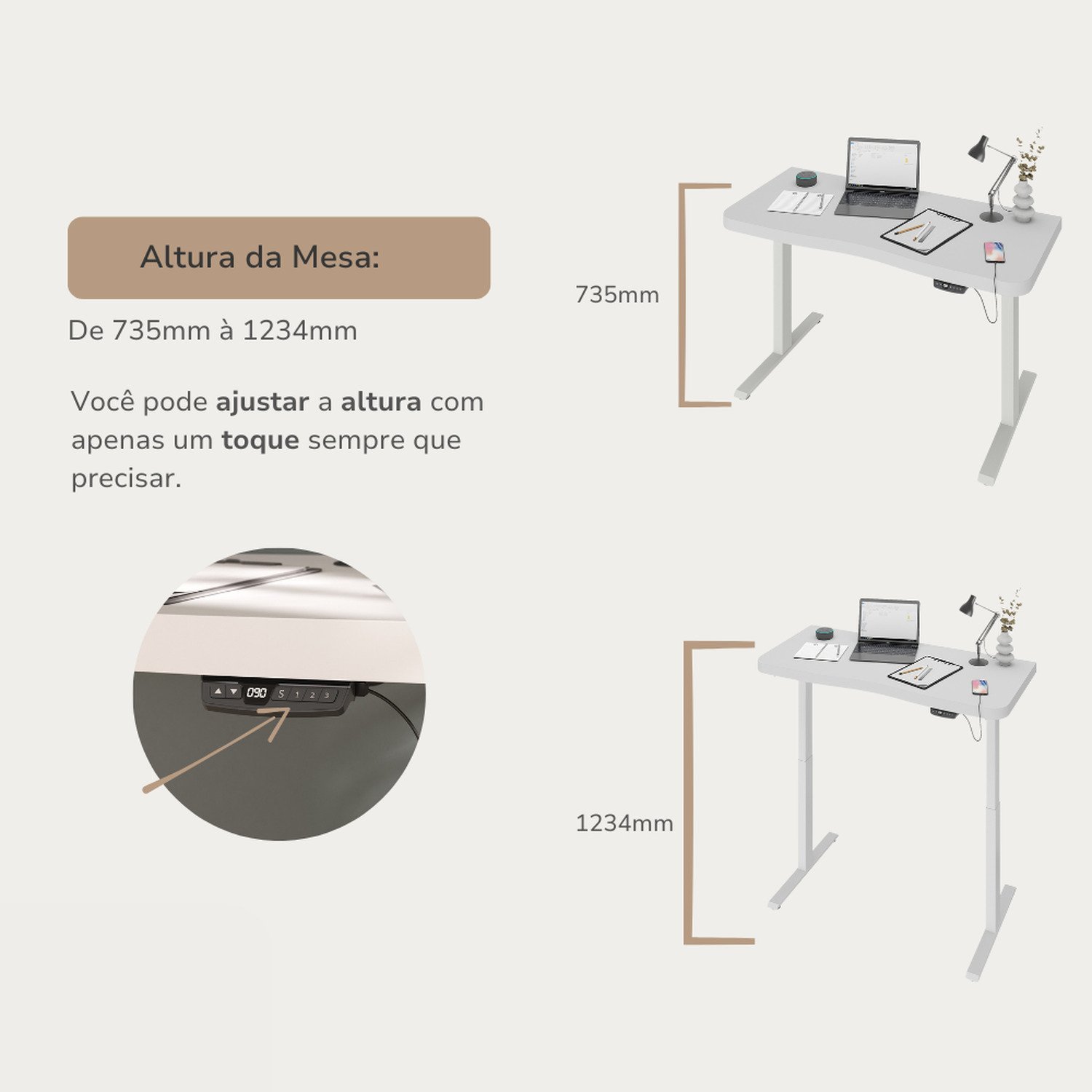 Mesa para Escritório com Regulagem de Altura Entrada Usb Ergonômica em Tamburato - 6