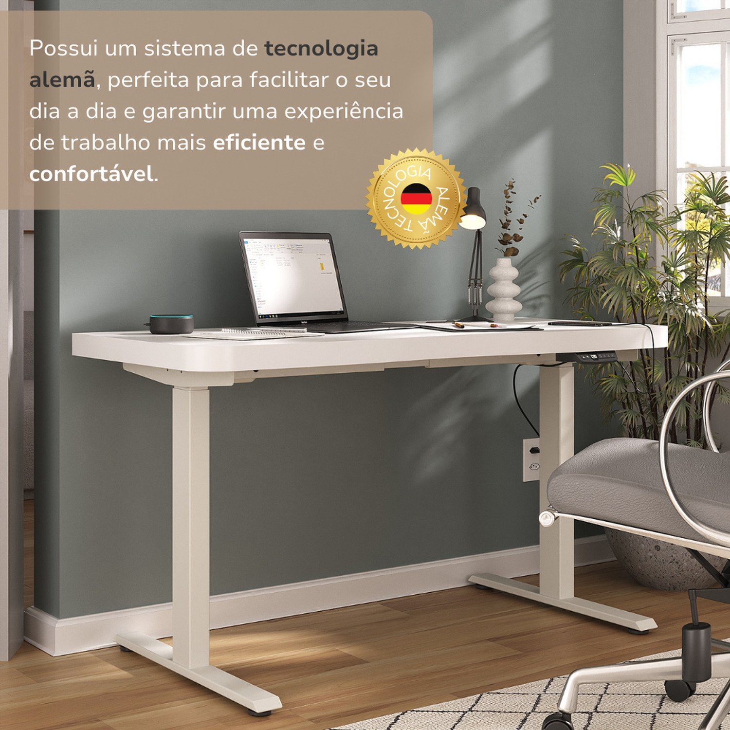 Mesa para Escritório com Regulagem de Altura Entrada Usb Ergonômica em Tamburato - 8