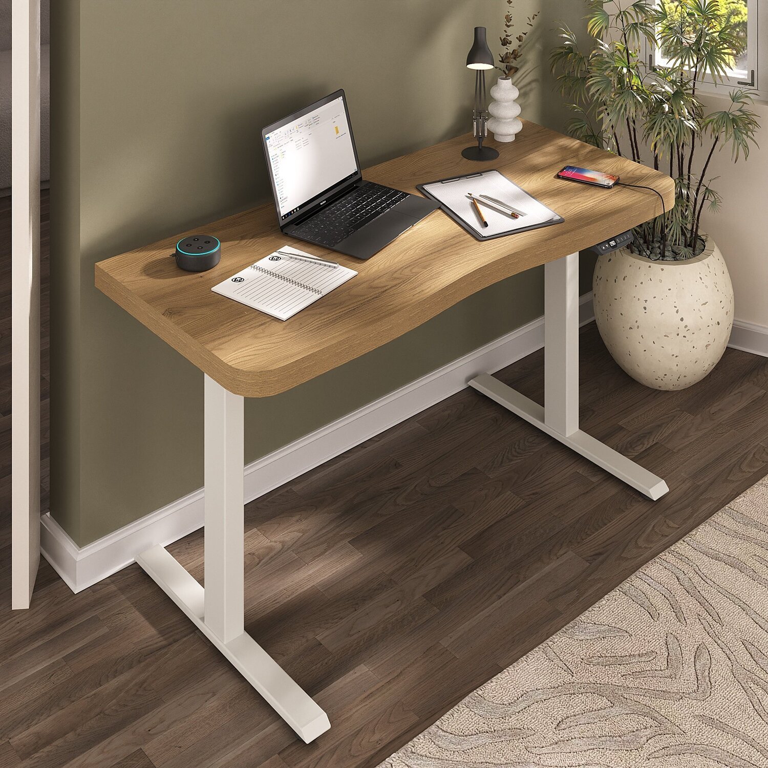 Mesa para Escritório com Regulagem de Altura Entrada Usb Ergonômica em Tamburato