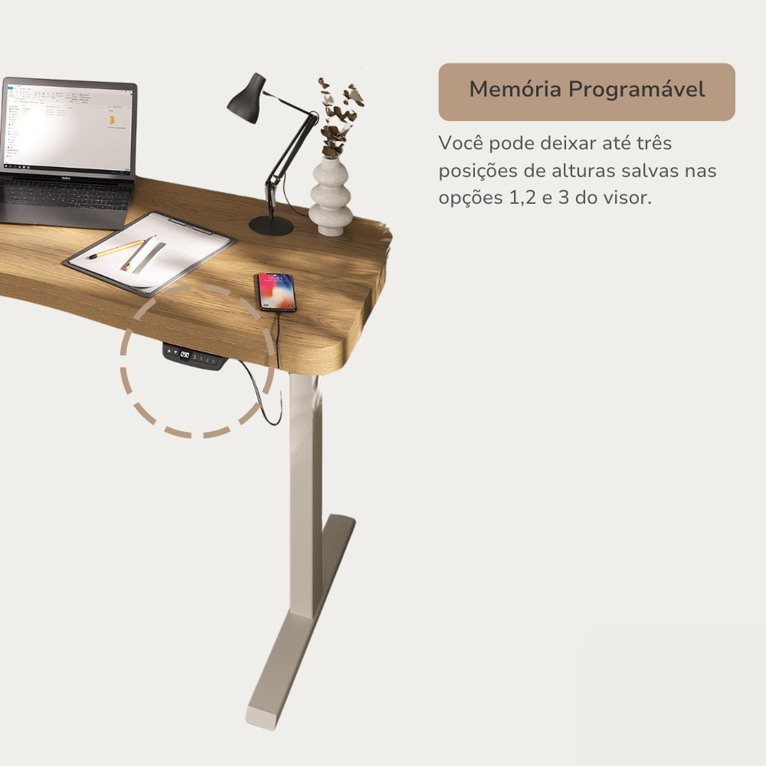 Mesa para Escritório com Regulagem de Altura Entrada Usb Ergonômica em Tamburato - 9