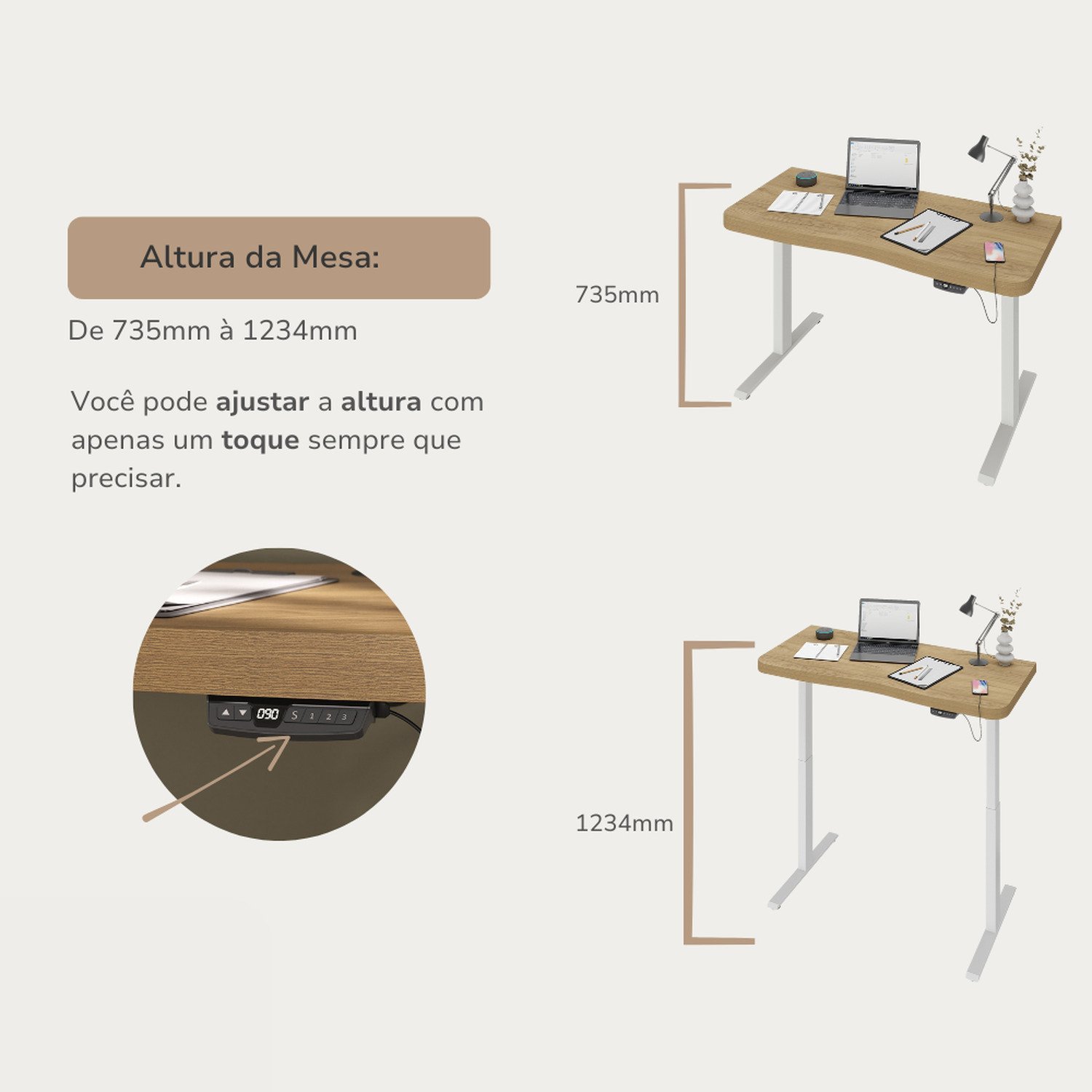 Mesa para Escritório com Regulagem de Altura Entrada Usb Ergonômica em Tamburato - 5