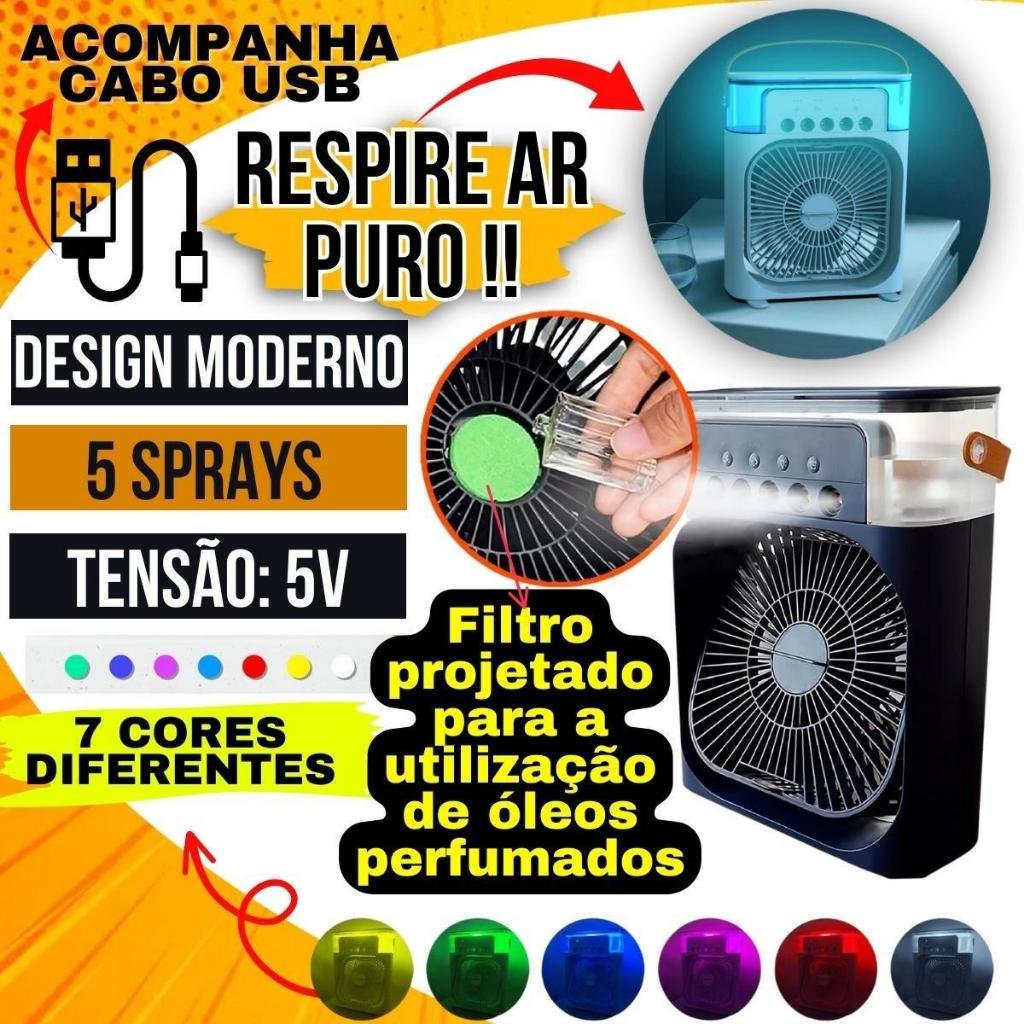 Mini Ventilador a Vapor Portátil Reservatório de Água Usb com Led - Mini Ar Condicionado Umidificado - 6