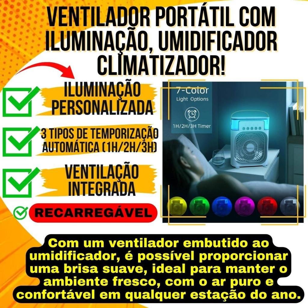 Mini Ventilador a Vapor Portátil Reservatório de Água Usb com Led - Mini Ar Condicionado Umidificado - 7