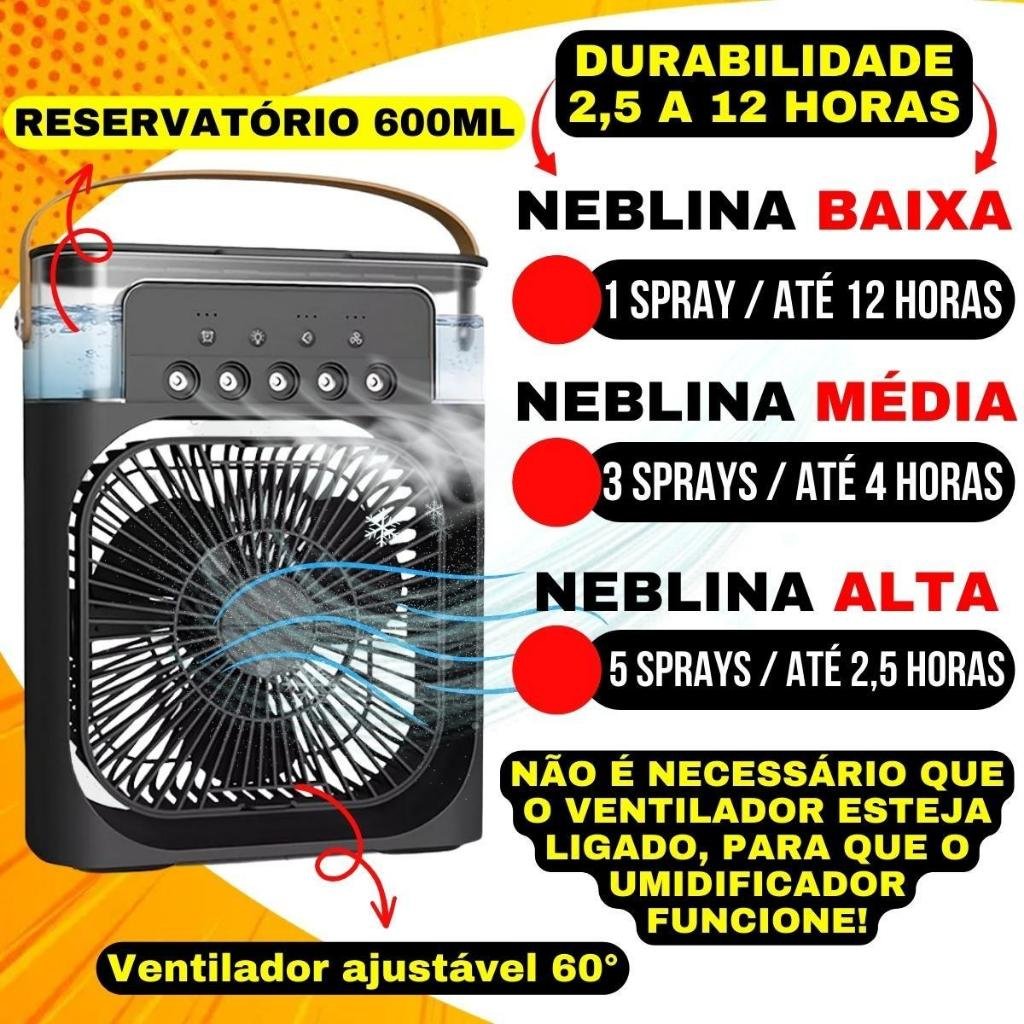 Mini Ventilador a Vapor Portátil Reservatório de Água Usb com Led - Mini Ar Condicionado Umidificado - 8