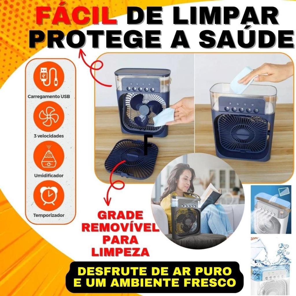 Mini Ventilador a Vapor Portátil Reservatório de Água Usb com Led - Mini Ar Condicionado Umidificado - 9