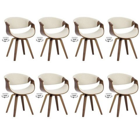 Kit com 8 Cadeiras Nicole Giratória para Sala de Jantar Bege/Creme