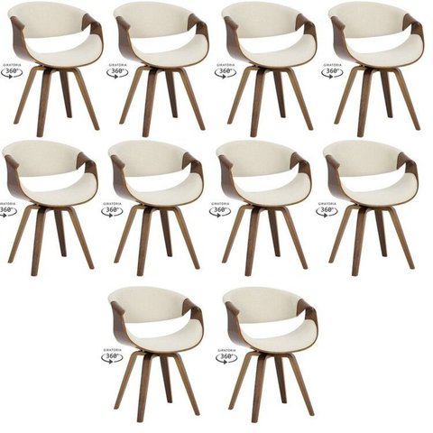 Kit com 10 Cadeiras Nicole Giratória para Sala de Jantar Bege/Creme