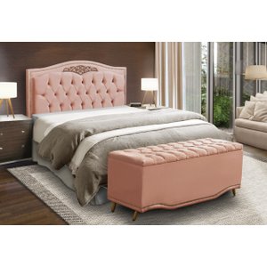 kit Cabeceira 140 cm + Calçadeira Imperio Rosa
