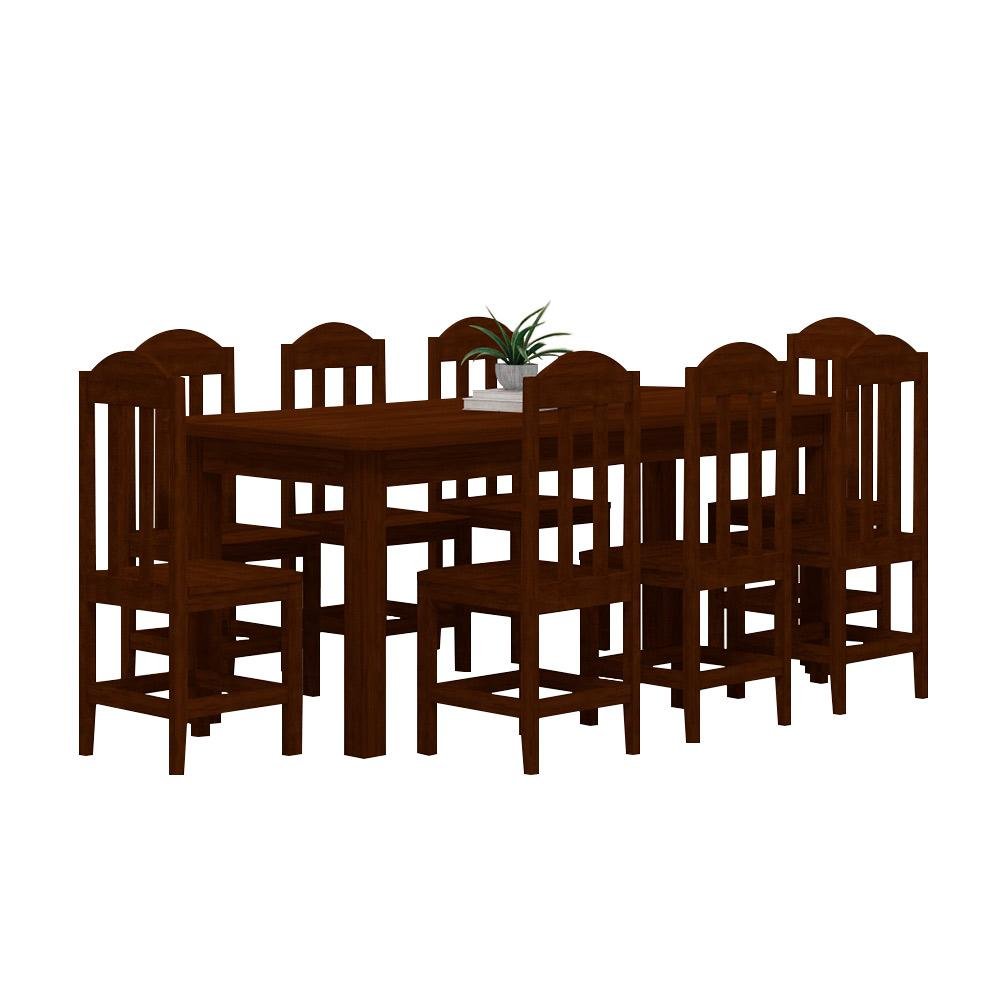 Mesa com 8 Cadeiras Madeira Maciça Robusta Castanho Nemargi - 2