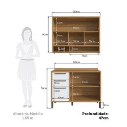 Cozinha Compacta 2 Peças com 4 Portas e Vidro Reflecta 120cm 100% Mdf Vicenza Espresso Móveis - 5