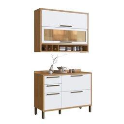 Cozinha Compacta 2 Peças com 4 Portas e Vidro Reflecta 120cm 100% Mdf Vicenza Espresso Móveis - 3