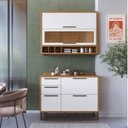 Ver imagem 1 de Cozinha Compacta Modulada 100% MDF 2 Peças 4 Portas 3 Gavetas e Vidro 120cm Vicenza Espresso Móveis Branco/Amêndoa