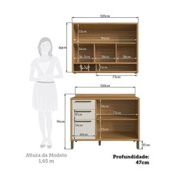 Cozinha Compacta 2 Peças com 4 Portas e Vidro Reflecta 120cm 100% Mdf Vicenza Espresso Móveis - 5