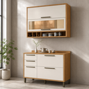 Ver imagem 1 de Cozinha Compacta Modulada 100% MDF 2 Peças 4 Portas 3 Gavetas e Vidro 120cm Vicenza Espresso Móveis Bege/Amêndoa/Off White