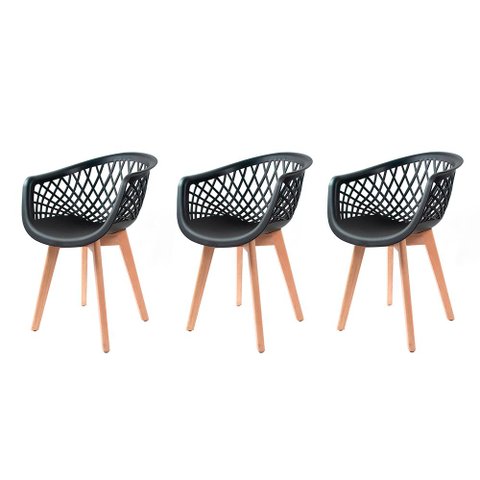 Kit 3 Cadeiras Para Mesa De Jantar Cozinha Sala Web Wood Madeira Preta