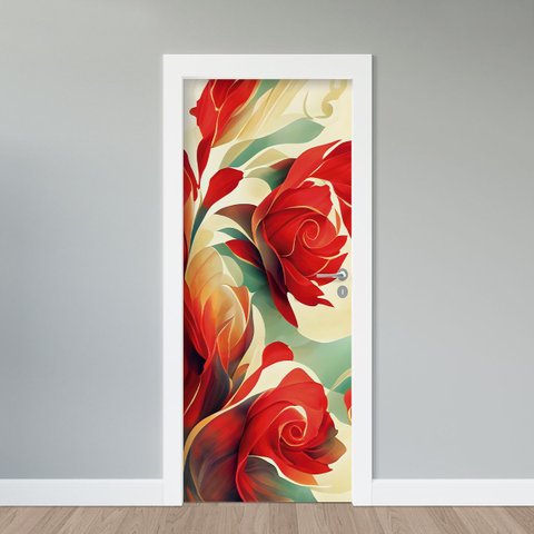 Adesivo de Porta - Flores Vermelhas