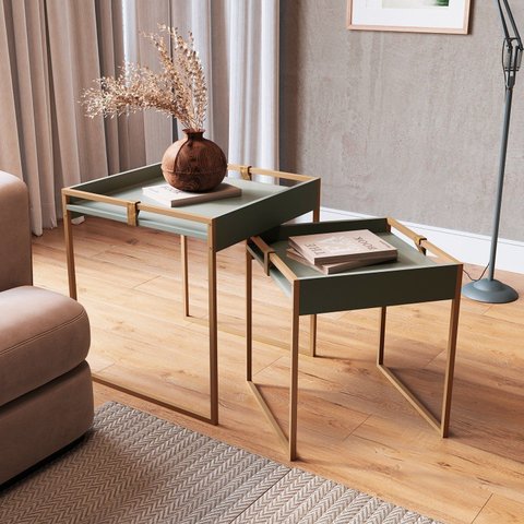Conjunto Mesa Lateral Columbia 55cm x 45cm x 60cm Verde