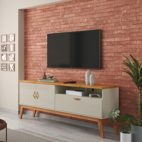 Rack Pequeno 136cm Quarto Sala para Tv 55 Sirius 1.4 Patrimar Off White/cinamomo