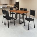 Ver imagem 1 de Conjunto Sala de Jantar Mesa Retangular com 6 Cadeiras Estofadas Mariana Prata Martelado/Preto