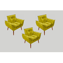 Ver imagem 1 de Kit 03 Poltronas LUXO Opala Amarelo Tecido Suede, Pés Palito - Pandora Decor