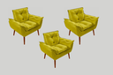 Ver imagem 1 de Kit 03 Poltronas LUXO Opala Amarelo Tecido Suede, Pés Palito - Pandora Decor