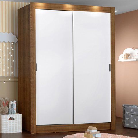 Guarda-Roupa Infantil Madesa Bento 2 Portas de Correr 2 Gavetas Rustic/Branco Cor:Rustic/Branco