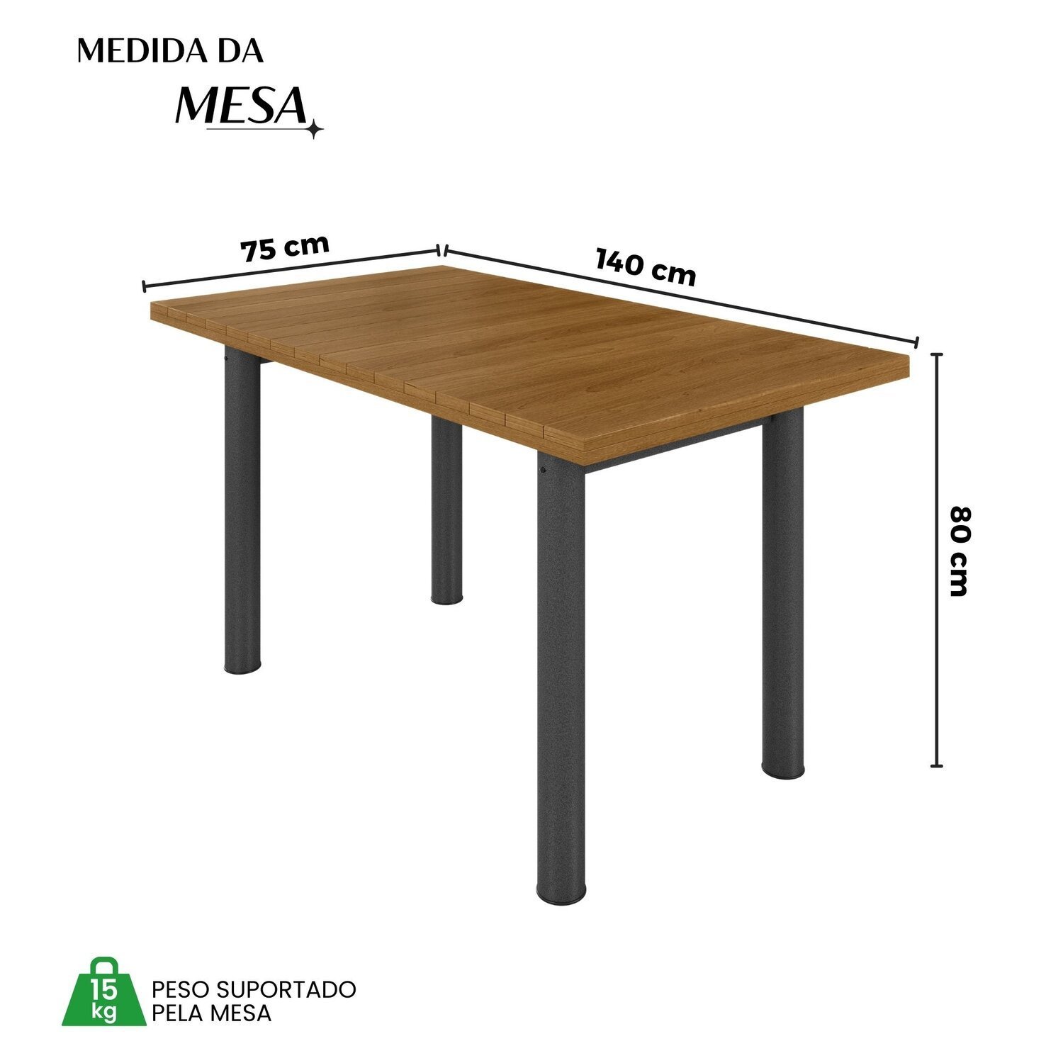 Conjunto Sala de Jantar 6 Cadeiras Mesa 140x75cm Tampo Madeira Maciça Ripado Mariana - 3