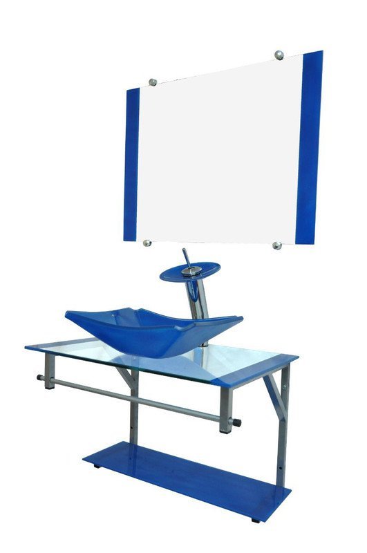 Gabinete de Vidro 60cm para Banheiro Cuba Chanfrada Azul - DaHora