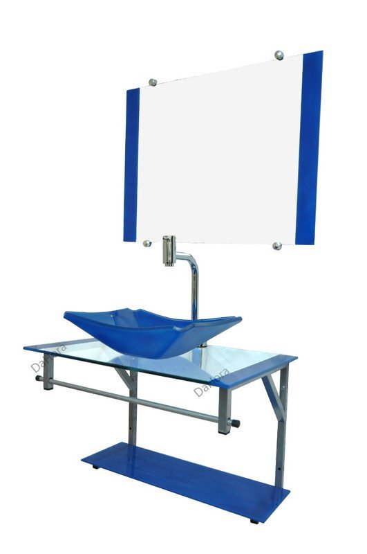 Gabinete de Vidro 60cm para Banheiro Cuba Chanfrada Azul - DaHora - 2