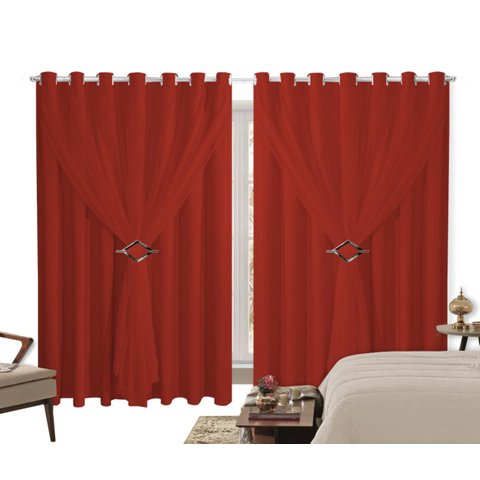 Cortina Blackout PVC 3,00m X 2,50m Com Voil Vermelho