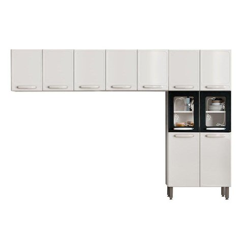 Kit de Cozinha Modulada 3 Peças Evidence (2 Armários + 1 Paneleiro) CPT63 Branco/Preto -