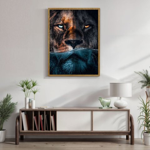 Quadro Decorativo Leão Predador 002 Moldura em Madeira 30x42cm